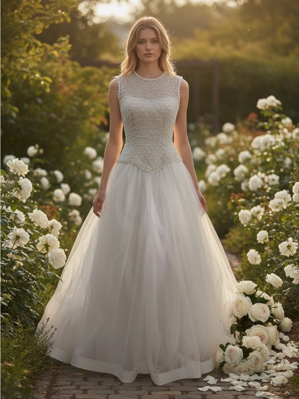 L'Amour Ivory Beaded Bodice Tulle Ball Gown - Picture 12 of 16